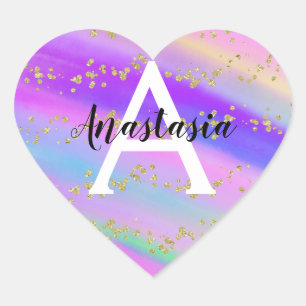 Colourful Unicorn Rainbow Gold Glitter Monogram Heart Sticker
