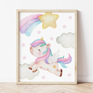 Colourful Unicorn, Rainbow, Stars, Girl Nursery Poster