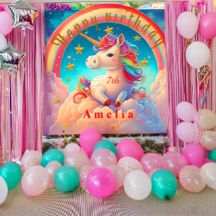 Colourful Unicorn Rainbow Themed Banner Tapestry