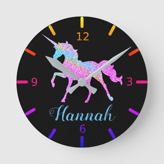 Colourful Unicorn Round Clock (Front)