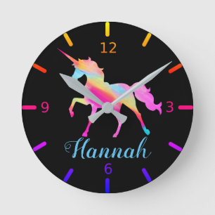 Colourful Unicorn Round Clock