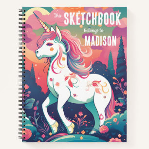 Colourful Unicorn Sketchbook with Name Notebook