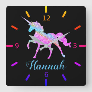 Colourful Unicorn Square Wall Clock
