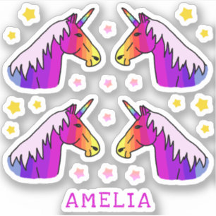 Colourful Unicorn Stars Name Kids Sticker