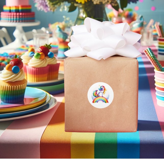 Colourful, Unicorn Themed Rainbow Thank You Classic Round Sticker (Colorful, Unicorn Themed Rainbow Classic Round Sticker)