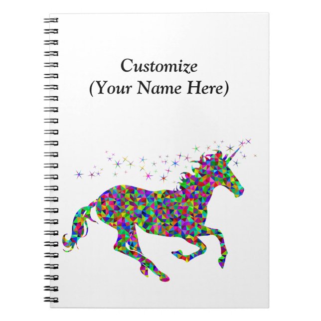 Colourful Unicorn with Custom Name Notebook (Front)