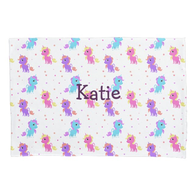 Colourful Unicorns Girl's Custom Pillow Case (Front)