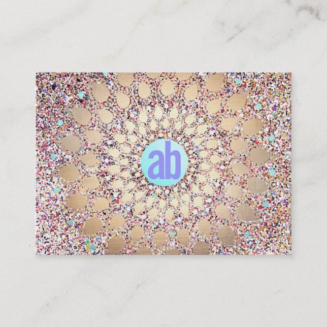 Colourful, Unique and Festive Monogram Glitter Business Card (Front)