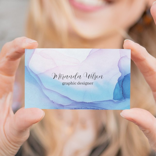 Colourful Unique Blue Pink Ink Designer Business Card (Colorful Unique Blue Pink Ink Graphic Designer Business Card)