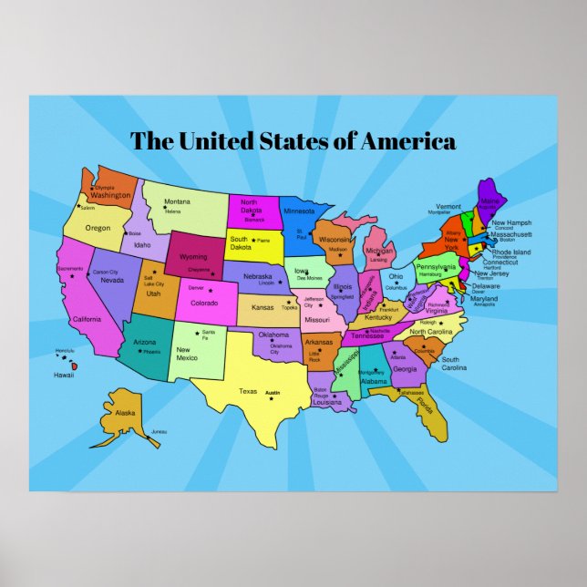Colourful United States Maps School Poster (Front)