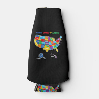 Colourful United states of America Map with states Bottle Cooler