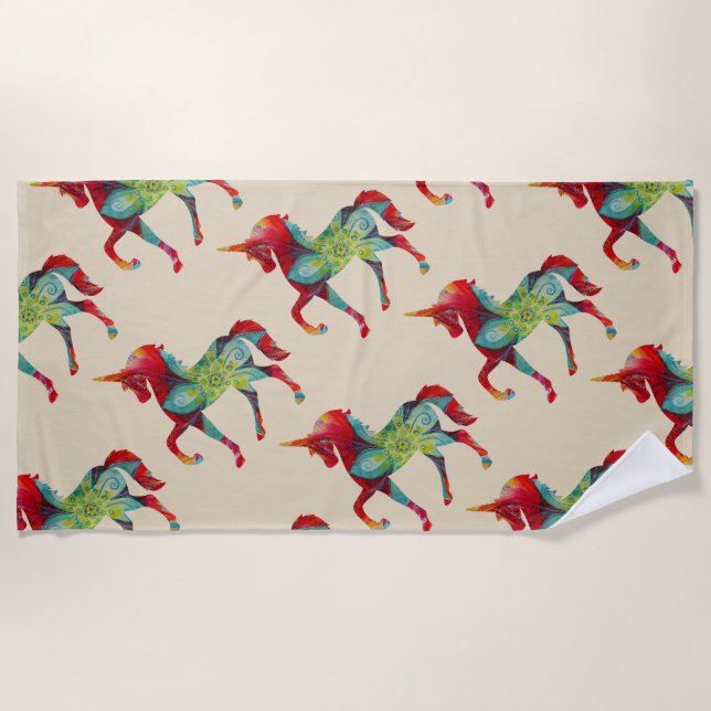 Colourful unocorn Beach Towel (Front)