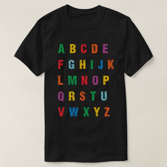 Colourful Uppercase Letters Alphabet learn ABCs bo T-Shirt (Design Front)