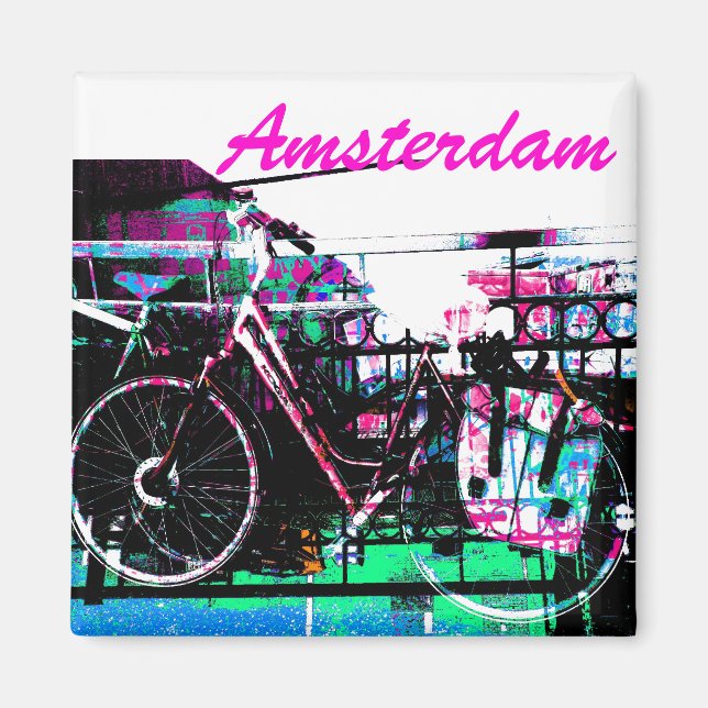 Colourful urban bike collage - Amsterdam series Magnet (Front)