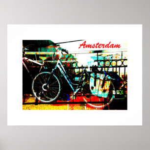 Colourful urban bike collage - amsterdam series poster