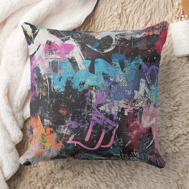 Colourful Urban Graffiti Abstract Purple Blue Blac Cushion (Blanket)