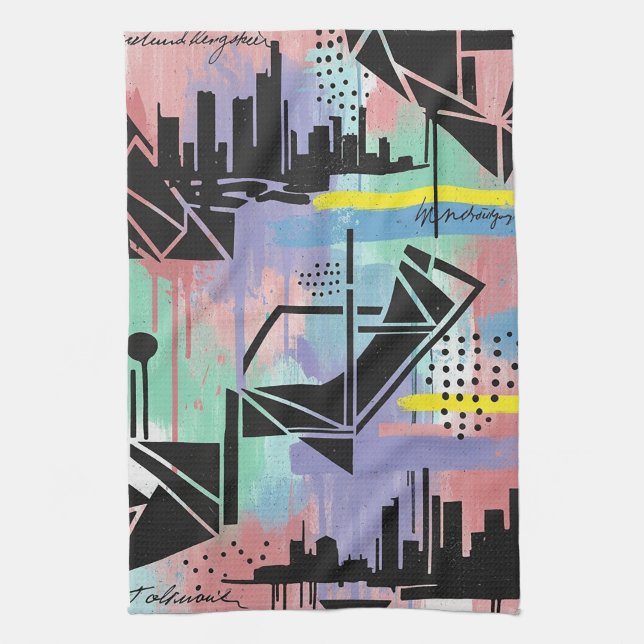 Colourful Urban Graffiti Pattern (11) Tea Towel (Vertical)