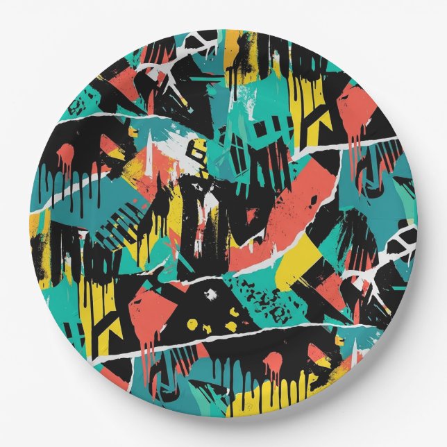 Colourful Urban Graffiti Pattern (13) Paper Plate (Front)