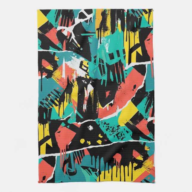 Colourful Urban Graffiti Pattern (13) Tea Towel (Vertical)