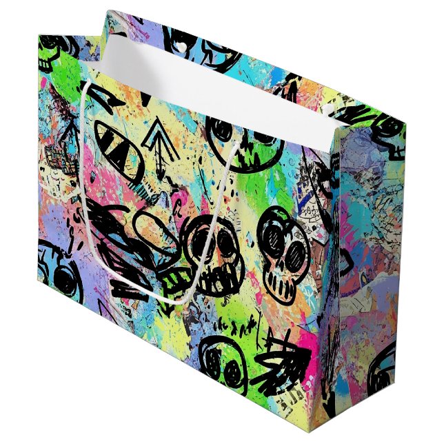 Colourful Urban Graffiti Pattern (1) Large Gift Bag (Front Angled)