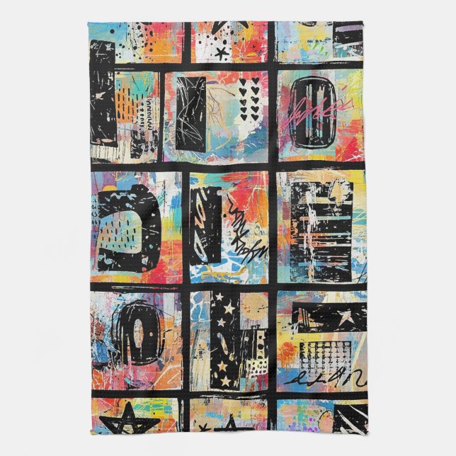 Colourful Urban Graffiti Pattern (5) Tea Towel (Vertical)