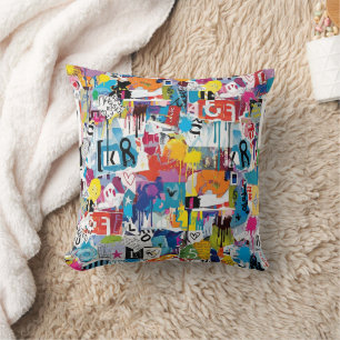 Colourful Urban Graffiti Pattern (8) Cushion
