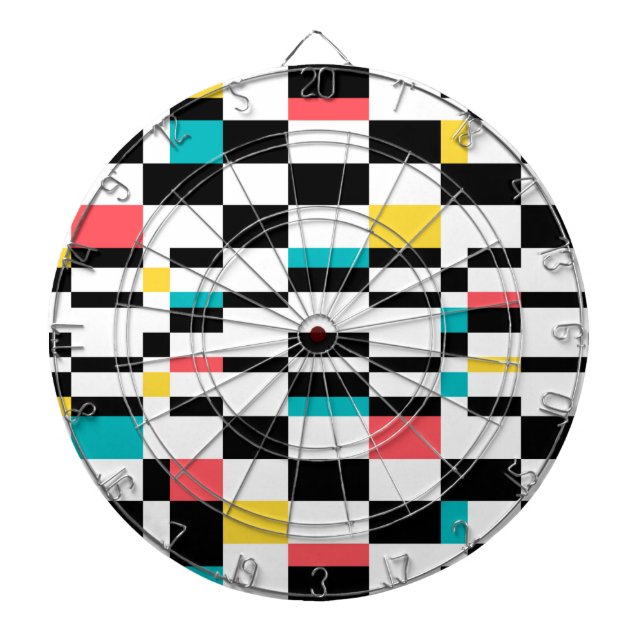 Colourful, urban, modern, trendy geometric pattern dartboard (Front)