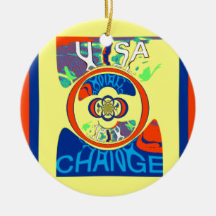 Colourful USA Change: A Festive Design Art Print Ceramic Tree Decoration