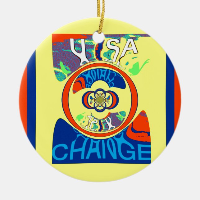 Colourful USA Change: A Festive Design Art Print Ceramic Tree Decoration (Front)