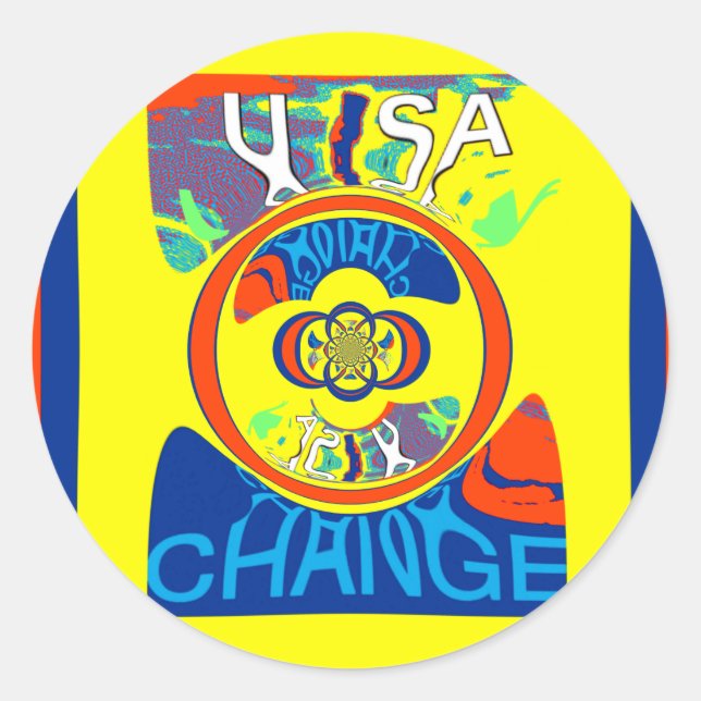 Colourful USA Change: A Festive Design Classic Round Sticker (Front)
