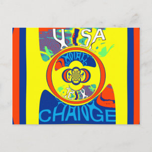 Colourful USA Change: A Festive Design Postcard