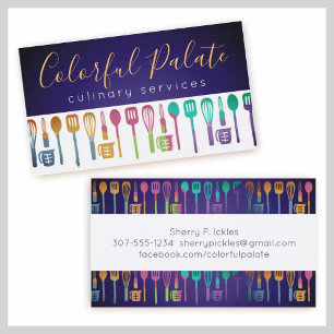 Colourful utensils chef catering business card