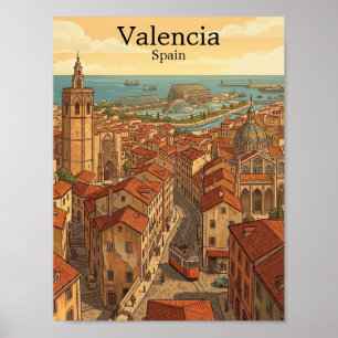 Colourful Valencia Spain Vintage Travel Poster