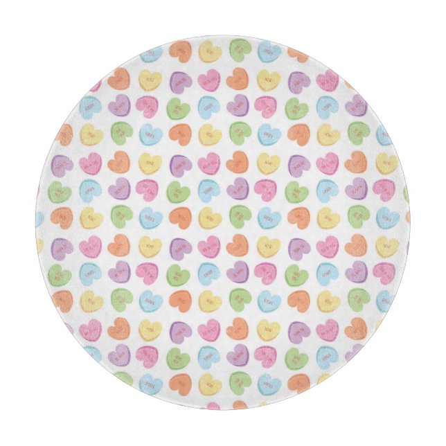 Colourful Valentine Candy Hearts  Placemat Holiday Cutting Board (Front)