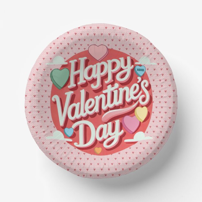 Colourful Valentine's day heart  Paper Plate (Front)