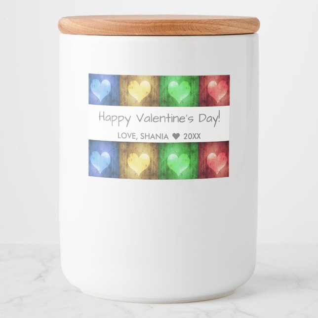 Colourful Valentine's Day Rustic Hearts Food Label (Front)