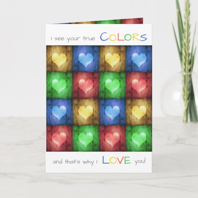 Colourful Valentine's Day Rustic Hearts Holiday Card (Front)