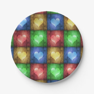 Colourful Valentine's Day Rustic Hearts Paper Plate