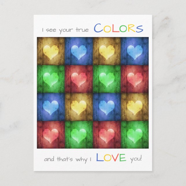 Colourful Valentine's Day Rustic Hearts Postcard (Front)