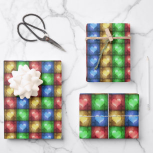 Colourful Valentine's Day Rustic Hearts Wrapping Paper Sheet