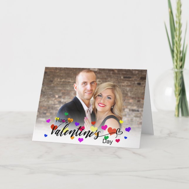 Colourful Valentine's Day Typography Photo Hearts Card (Front)