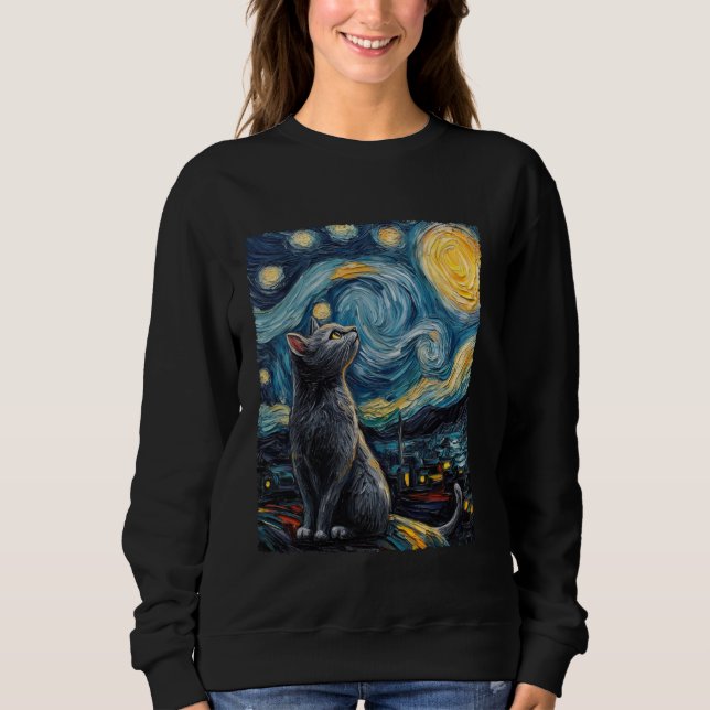 Colourful Van Gogh Starry Night Cat Sweatshirt (Front)
