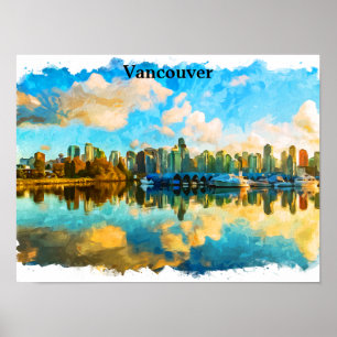Colourful Vancouver Canada Panorama View Poster