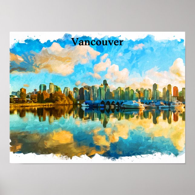 Colourful Vancouver Canada Panorama View Poster (Front)