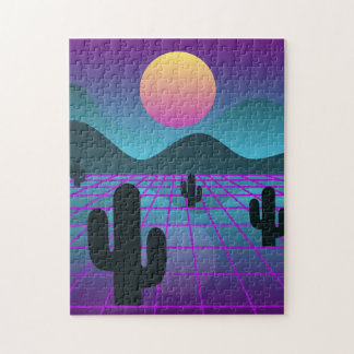 Colourful Vaporwave Cactus "Digital Desert" Jigsaw Puzzle