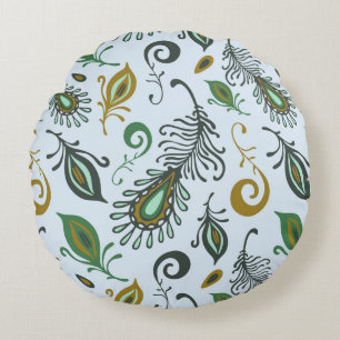 Colourful Various Feathers Round Cushion