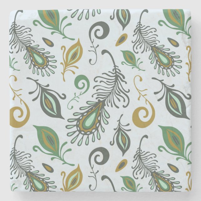 Colourful Various Feathers Stone Coaster (Front)
