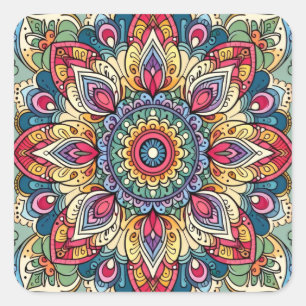 Colourful Vector Abstract Mandala Pattern Square Sticker