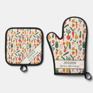 Colourful Vegetable Illustration Funny Oven Mitt & Pot Holder Set