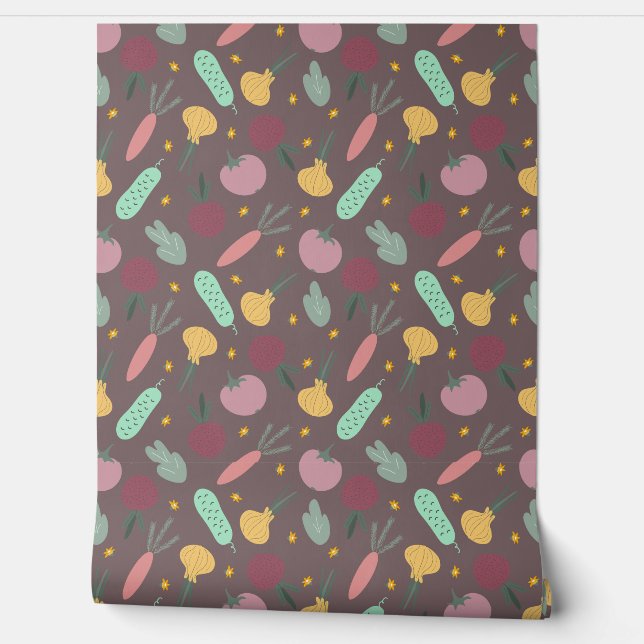 colourful vegetable pattern wallpaper (Unrolling)